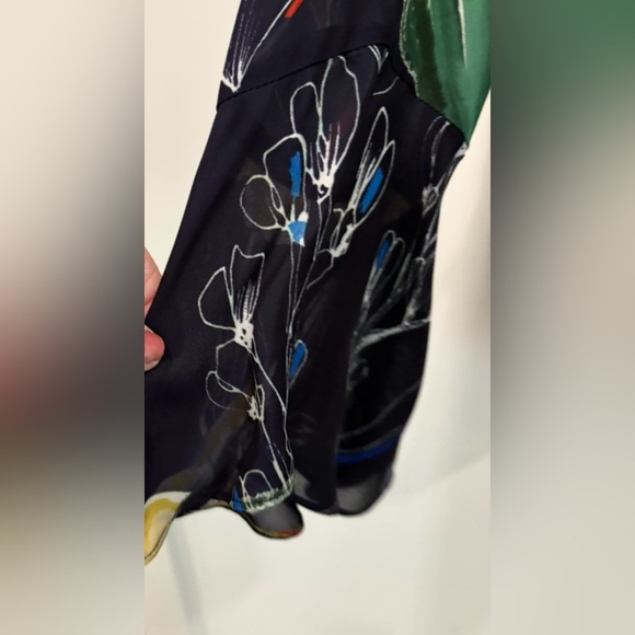 Parker Gardenia Nights Navy Floral silk blend blouse ruffle peplum detailing - Picture 4 of 10